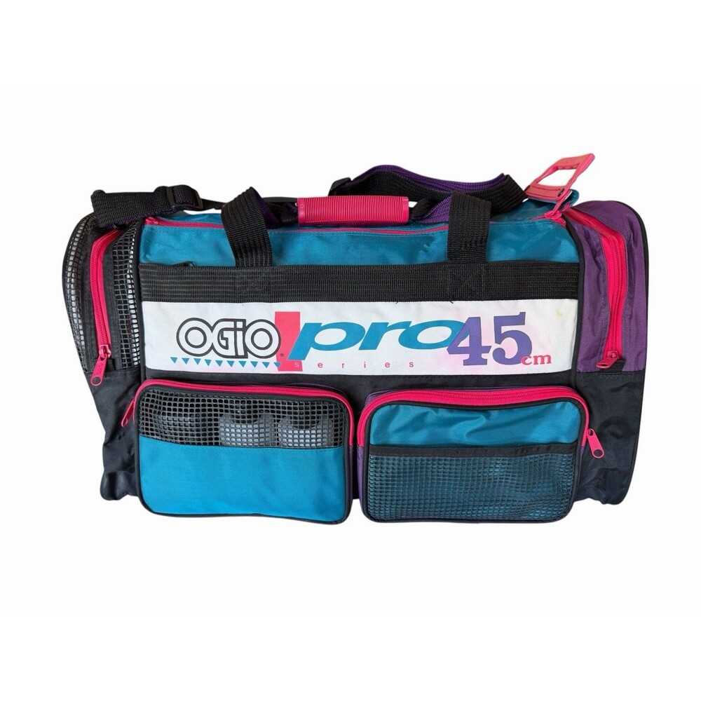 OGIO Pro 45CM Gym Bag Neon Pink Teal Purple Side Pockets Double Zip Top